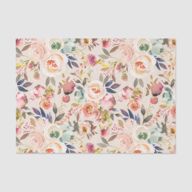 Papel De Seda Floral rústico de la acuarela marrón rosada de (Anverso)