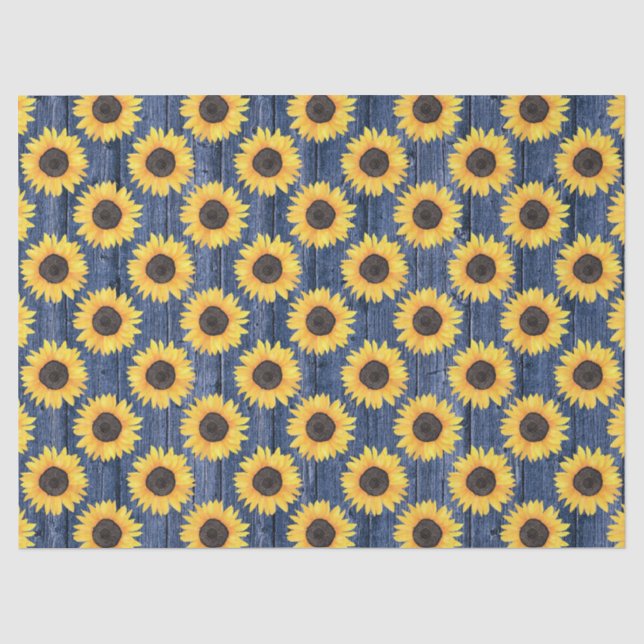 Papel de seda floral rústico girasoles azul (Anverso)