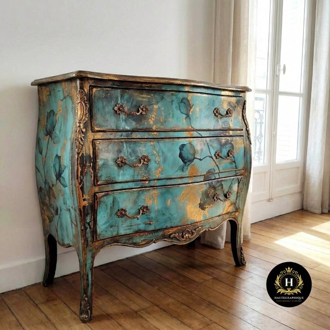 Papel De Seda Floral Rústico Turquesa y Dorado (Subido por el creador)