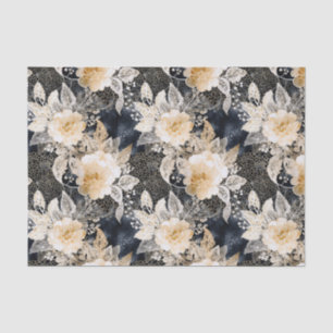 Papel De Seda Floral salvaje de leopardo negro crema