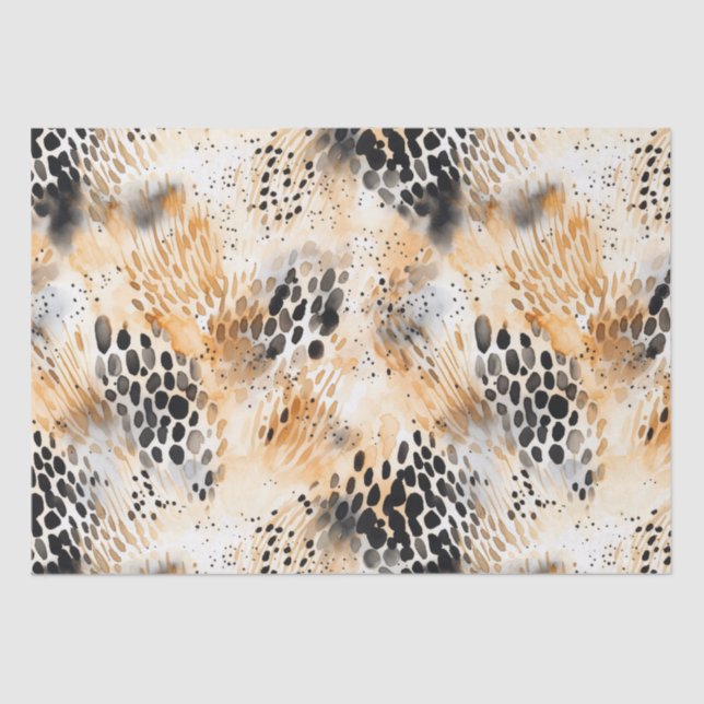 Papel De Seda Floral salvaje de leopardo negro crema (Anverso)