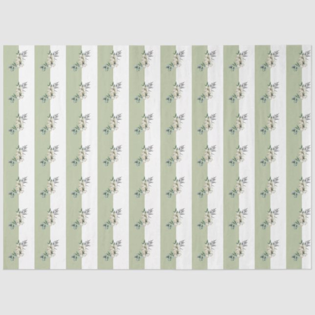Papel De Seda Floral Salvia Verde Tostado Rayas (Anverso)