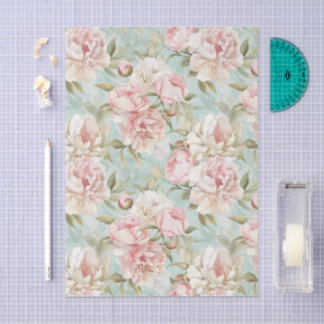 Papel De Seda floral shabby chic azul y rosa