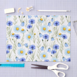 Papel De Seda Floral silvestre acuarela azul