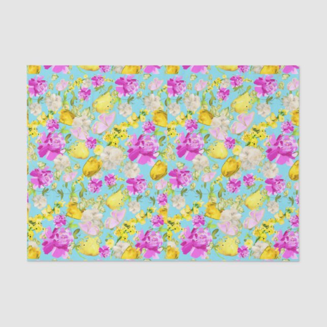 Papel De Seda Floral sobre el fondo de Aqua (Anverso)