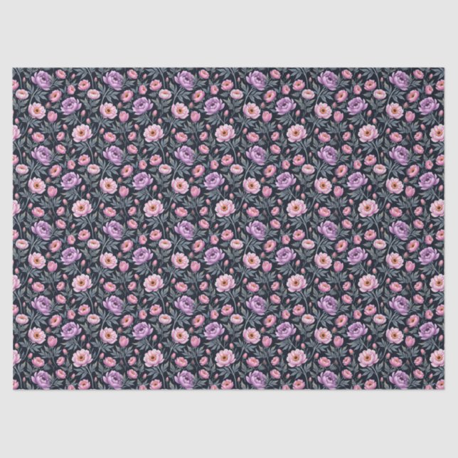 Papel De Seda Floral suave morada y rosa (Anverso)