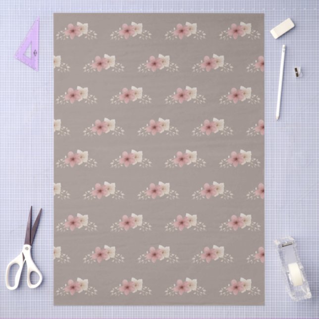 Papel De Seda Floral taupana y rosa (Artesanía)
