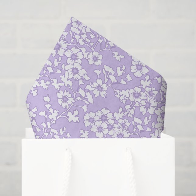 Papel De Seda Floral Trellis White - Purple (Bolsa de regalo)