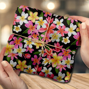 Papel De Seda Floral tropical en negro