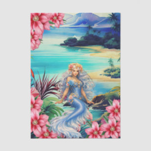 Papel De Seda Floral Tropical Vibrante Azul Sirena Decoupage