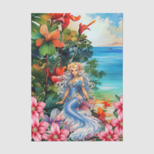 Papel De Seda Floral Tropical Vibrante Azul Sirena Decoupage