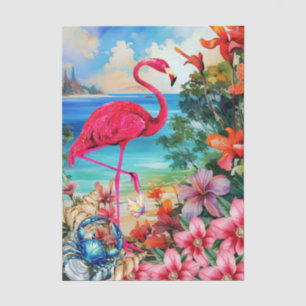 Papel De Seda Floral Tropical Vibrante Flamenco Rosa Decoupage