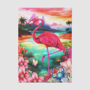 Papel De Seda Floral Tropical Vibrante Flamenco Rosa Decoupage