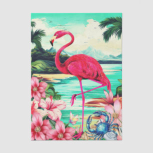 Papel De Seda Floral Tropical Vibrante Flamenco Rosa Decoupage