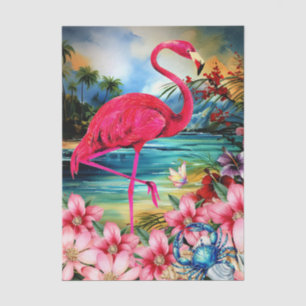 Papel De Seda Floral Tropical Vibrante Flamenco Rosa Decoupage