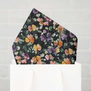 Papel De Seda Floral Verde Púrpura Melocotón Negro