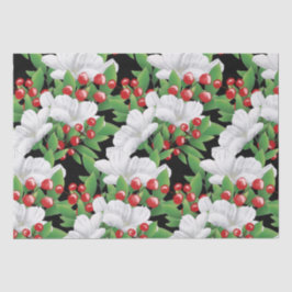 Papel De Seda Floral verde rojo blanco de invierno | Negra