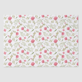 Papel De Seda Floral Verde Rosado Flores Decoupage