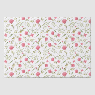 Papel De Seda Floral Verde Rosado Flores Decoupage