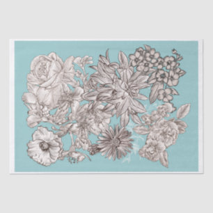 Papel De Seda Floral Vintage Azul Turquesa Boda Moderna