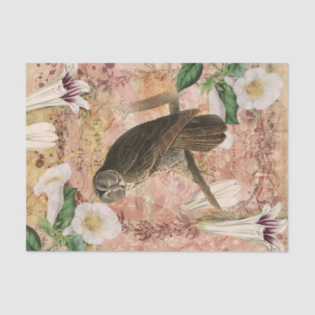 Papel De Seda Floral vintage con búho (Anverso)