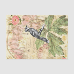 Papel De Seda Floral vintage con Jay azul