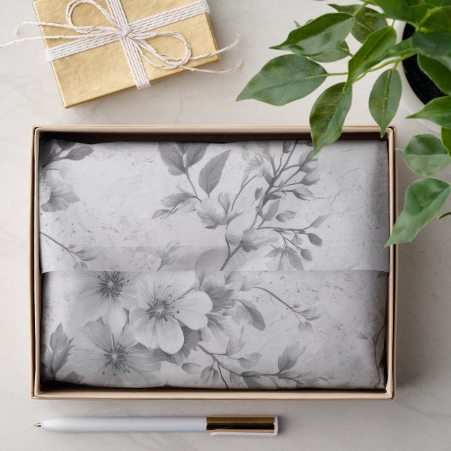 Papel De Seda Floral Vintage Gris (Regalo )