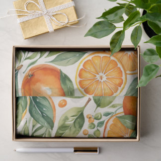 Papel De Seda Floral Watercolor Orange Citrus Botanical Pattern
