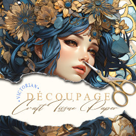 Papel De Seda Floral y diosa de oro estilo anime azul