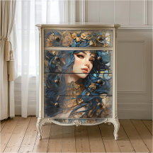 Floral y Dorado Estilo Anime Diosa Azul