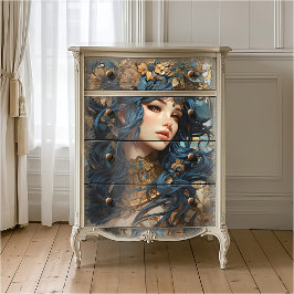 Papel De Seda Floral y Dorado Estilo Anime Diosa Azul
