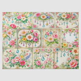 Papel de seda floral y joya vintage.