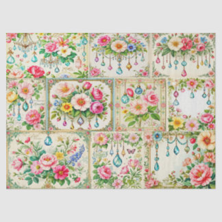 Papel de seda floral y joya vintage.