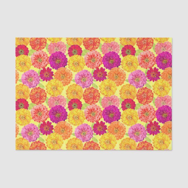Papel De Seda Floral Zinnia Amarillo, Rosa, Naranja Botánico (Anverso)