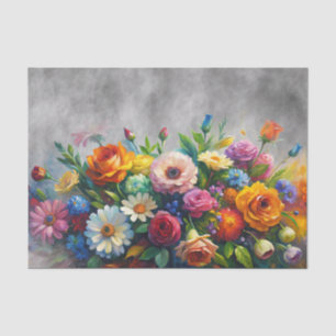 Papel De Seda Florales 3D Coloridos sobre Fondo Gris Carbón