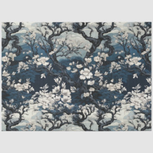 Papel De Seda Florales blancos y azules oscuros de inspiración a