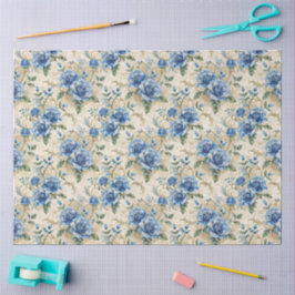 Papel De Seda Florales Elegantes Azules y Blancos de Inspiración