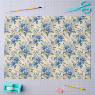 Papel De Seda Florales Elegantes Azules y Blancos de Inspiración