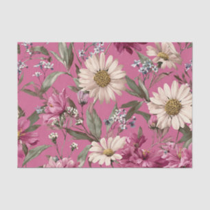 Papel De Seda Florales Vintage Boho Botánico Rosa Rústico Intens