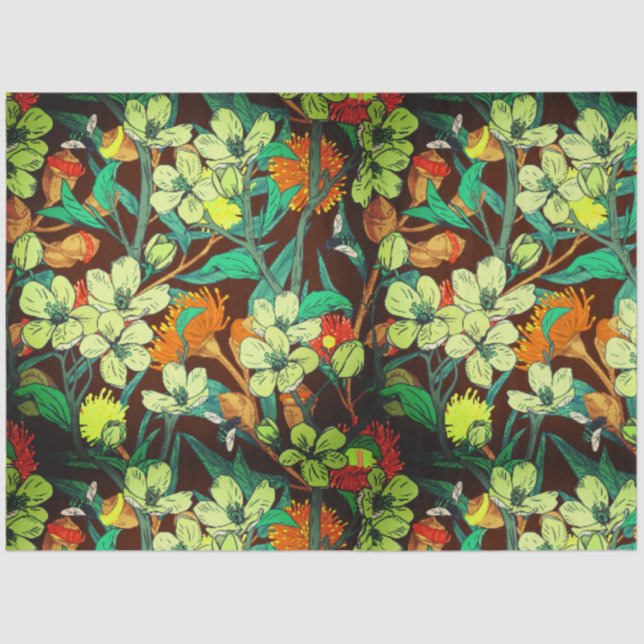 Papel De Seda Florals Brown, Rust, Verde azulado (Anverso)