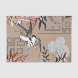 Papel De Seda Florals Browns, Cranberry Tan y Birds Decoupage Ti