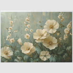 Papel De Seda Florals crema sobre fondo verde