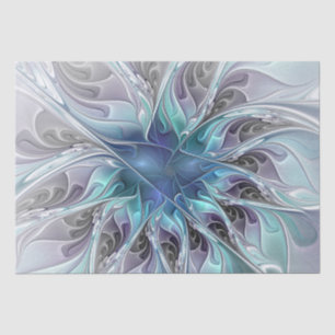 Papel De Seda Florecer Abstracto Moderno Floral Fractal Con Azul