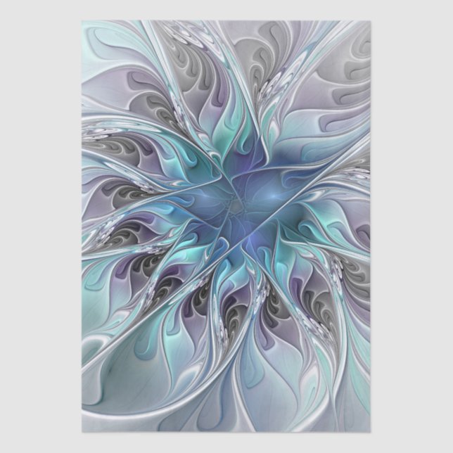 Papel De Seda Florecer abstracto moderno fractal flor con azul (Anverso)