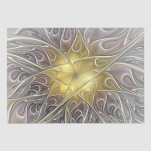 Papel De Seda Florecer con flor fractal abstracta moderna de oro