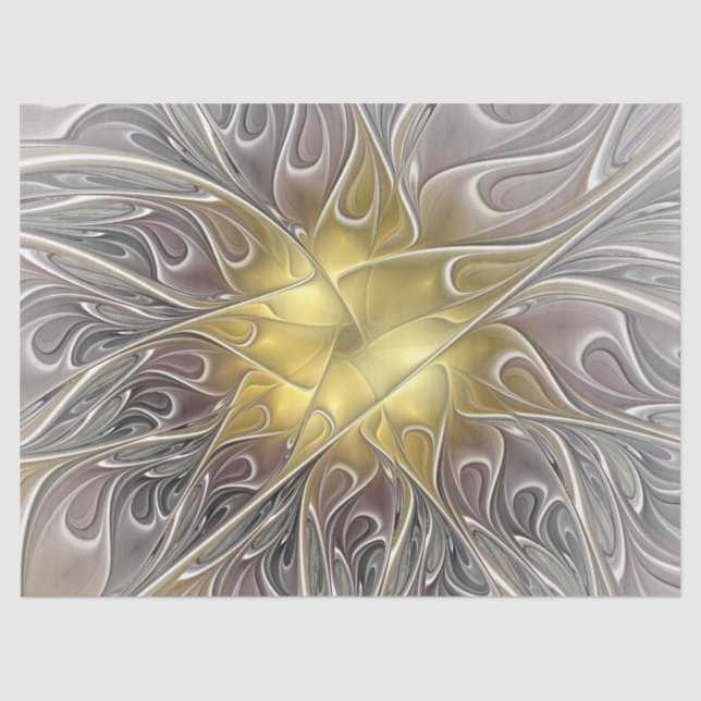 Papel De Seda Florecer con flor fractal abstracta moderna de oro (Anverso)