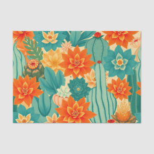 Papel De Seda Florecer de Cactus del Desierto Naranja Verde Acuá