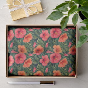 Papel De Seda Florecimientos de Hibisco Tropical Vibrante
