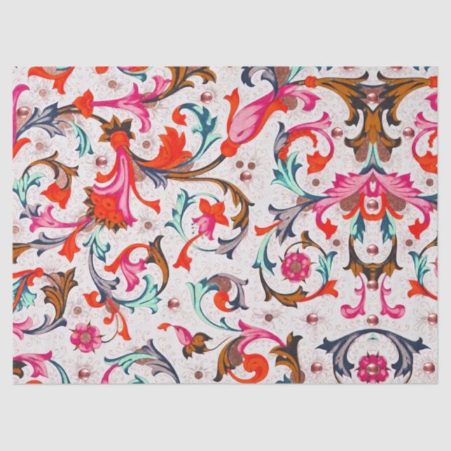 PAPEL DE SEDA FLORENTINA RENAISSANCE FLORES ROJOS, FLORES (Anverso)