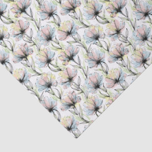 Papel De Seda Flores abstractas con bolígrafo y tinta con lavado